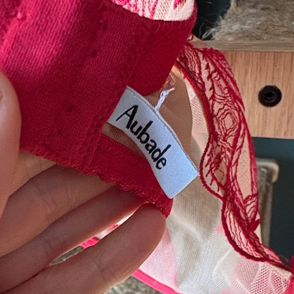 Aubade Women’s Fleur de Tattoo Half Cup Comfort Bra 32G Red Rouge Ecrin